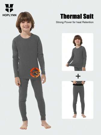 HOPLYNN Boys' Spring Winter Thermal Compression Underwear Double-Sided Fleece Top Pants Suit