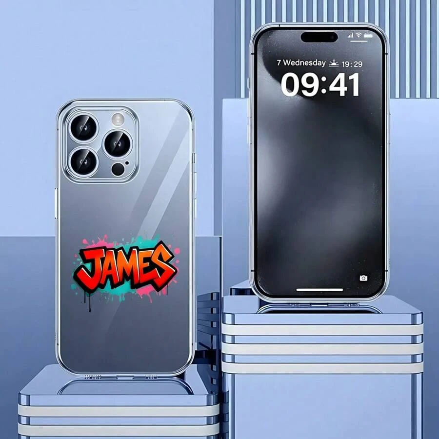 Cubierta de teléfono transparente para combinaciones de moda,Cubierta de teléfono transparente para iPhone con diseño de graffiti personalizado nombre JAMES en colores vibrantes ideal para uso diario y estilo urbano Adecuado para teléfonos Apple y Galaxy. - transparente - Ver 1