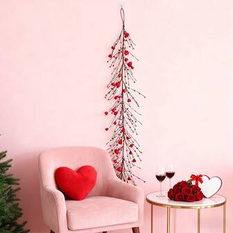 5ft Valentine's Day Flower Vine Valentine's Day Table Centerpiece Red Heart Wreath Valentine's Day Decoration Burgundy Berry Wreath For Spring Wedding Valentine's Day Fireplace Table Decor