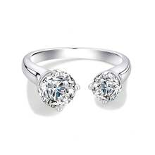 1 chiếc nhẫn có thể điều chỉnh Moissanite 1,5 carat, độ trong suốt VVS1, màu D nhân tạo, Moissanite tròn, nhẫn đính hôn/cưới bạch kim mạ bạc Sterling 925, kim cương nguyên khối dành cho nữ, thích hợp đeo hàng ngày - Bạc - Xem 2
