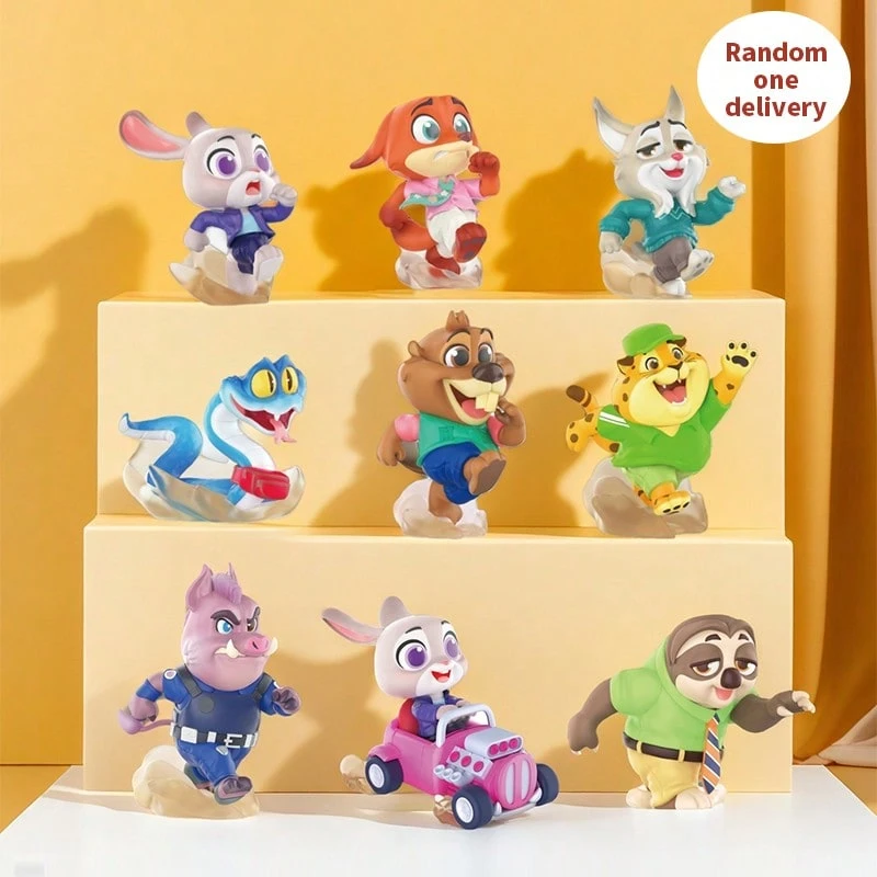 Miniso 迪士尼疯狂动物城奔跑！城市追逐系列盲盒人偶，朱迪/尼克及其他角色还原，动感造型，精致PVC材质，桌面玩具摆件及IP收藏人偶（1个随机发货） - 彩色 - 查看 1
