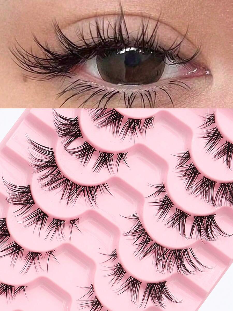 10 Pairs Transparent Stem Natural False Eyelashes, Fox Style Long & Soft Fake Lashes, Daily Use Makeup Extension Tool - Lông mi mắt mèo - Xem 1