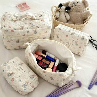 Heart-Shaped Blue Rabbit Makeup Bag, Cute & Sweet Cosmetic Organizer Pouch For Girls Minimalist Bow Makeup Bag, Large Capacity Portable Toiletry Bag, Travel Cosmetic Organizer For Women