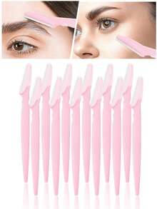 30/12/6/3/1 浅粉色眉毛剃刀套装，包含眉毛修剪器、剃毛器、去角质脱毛工具、身体及面部脱毛护理套装，配有精密刀头盖和长柄刀片，适合女性旅行使用。