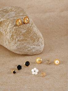 Opalesca 9pairs Rhinestone Floral Stud Earrings - Multicolor - View 4