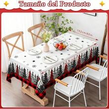 Mantel Navideo, Mantel Navideo Rectangular de 60x 84 Pulgadas, Diseo Mueco de Nieve Invierno, Casa, y rboles de Navidad, Manteles Navideos Perfecto para/Picnic/Cena/Decoracin Blanco - Pino rojo - Ver 5