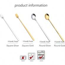 4 Pack Stainless Steel Coffee Spoon 6.7 Inch Stirring Spoons Cocktail Stirring Spoons For Coffee Tea Dessert Cake Ice Cream Cappuccino Silver - 金色 - 查看 3