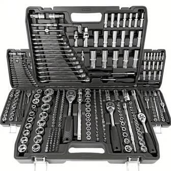 5件套钨钢棘轮扳手套装，含套筒组，适用于汽车维修 - 多功能便携式维修工具套装，配备高级扭矩扳手和延长杆，适用于汽车、自行车维修和家庭使用，手动扳手，含收纳盒