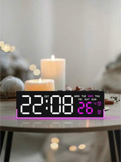 NieNie USB Powered Digital Alarm Clock With Bottom Mood Light Temperature Week 2 Alarm DST Table Clock 3 Levels Brightness Auto Dimmable 12/24H LED Clock For Living Room Bedroom Office Decor