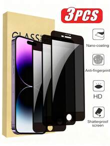 3 قطع من غشاء الزجاج المقسى الخصوصي لشاشة كاملة للهاتف آيفون، تغطية شاشة كاملة، حماية الخصوصية، إطار أسود مطبوع بالحرير، صلابة فائقة 9H، خالي من الفقاعات، متوافق مع آيفون 17/17 برو/17 برو ماكس/17 إير/16 برو ماكس/16/15/14/13/12/11/X/XS/XS ماكس/XR/E/ميني - الأسود - مشاهدة 24