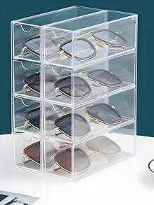 1-Piece Acrylic Eyewear Case: Stackable 4-Tier Desktop Display Box For Glasses & Sunglasses, Dust-Proof Stationery Drawer Storage. A Transparent, Four-Tier Drawer-Style Premium Luxury Storage Solution For Eyeglasses, Sunglasses, And Accessories, Ideal For Vanity Storage (Stackable). This Drawer-Style Organizer Is Perfect For Organizing Sunglasses, Eyeglasses, Watches, Jewelry, Cosmetics, Accessories, And Other Items, Featuring Scratch-Resistant And Wear-Resistant Properties. The Sunglasses Storage Box Is Made Of Acrylic With A Transparent Frame And Includes Four Drawers. Suitable For Both Men And Women, It Can Be Used To Store Eyewear, Jewelry, Watches, And More.Pouch,Pouch Bag,Cosmética. - 彩色 - 查看 10