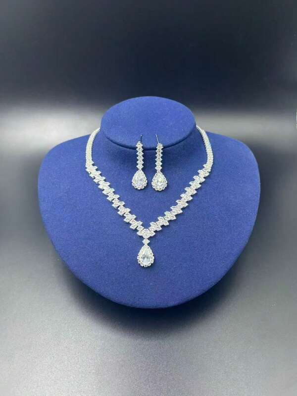 1 Set Fashion Jewelry Set For Women, Zirconia + New Cubic Zirconia Necklace, Earrings, Diamond Accessories Suitable For Daily Wear