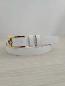 Women's Belt 2cm Genuine Leather Thin Basic Gold Buckle - 白色 - 查看 1