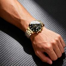 3件套奢华时尚男士腕表，搭配同款粗金链，3种颜色可选，圣诞节、情人节、生日送给他的精致礼物 - 彩色 - 查看 5