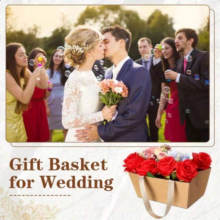 [Bulk Kraft Paper Baskets] Christmas Kraft Paper Gift Baskets With Handles, 9.8 X 6.5 X 4.3 Inches - Gift Wrapping, Wedding, Party, Christmas, Valentine's Day - Multicolor - View 2
