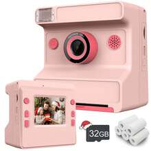 Kids Camera Instant Print, 1080P HD Lens Selfie,Toddler Digital Camera With 3 Rolls Paper & 32GB Card, Children Christmas Birthday Gifts Toys For Age 3 4 5 6 7 8 9 10 11 12 Years Old Girls Boys