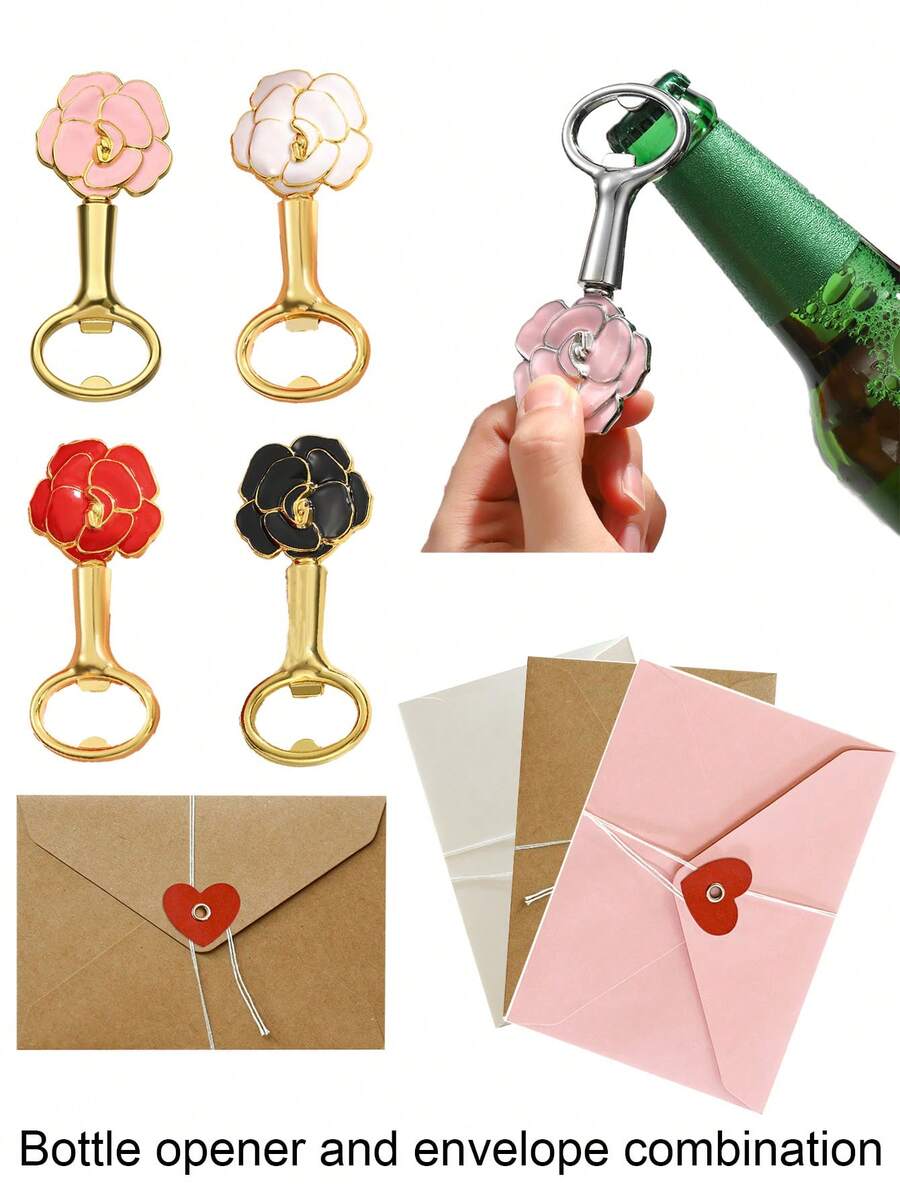 2pcs Rose Vase Bottle Opener, Suitable As Wedding Gift, Bride Gift, Valentine's Day Gift, New Year Party Gift, Birthday Party Gift Or Valentine's Day Envelope Gift. Rose Vase Bottle Opener - Multicolor - View 1