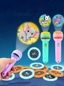 Kids Projection Flashlight | Cartoon Animal Story Projection Flashlight | Suitable For Early Childhood Education Toys (Flashlight, Projector Random Color) - Multicolor - View 3