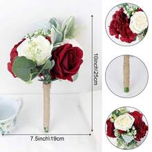 باقات زفاف بوهيمية للعروس والوصيفات، وردات اصطناعية باللون الأحمر والشمبانيا لديكور حفل الزفاف، باقات عروس وترتيبات زهور لزينة المنزل وطاولات الوسط، وردات اصطناعية للرمي في حفل الزفاف المدني واكسسوارات عيد الحب - الأحمر - مشاهدة 9