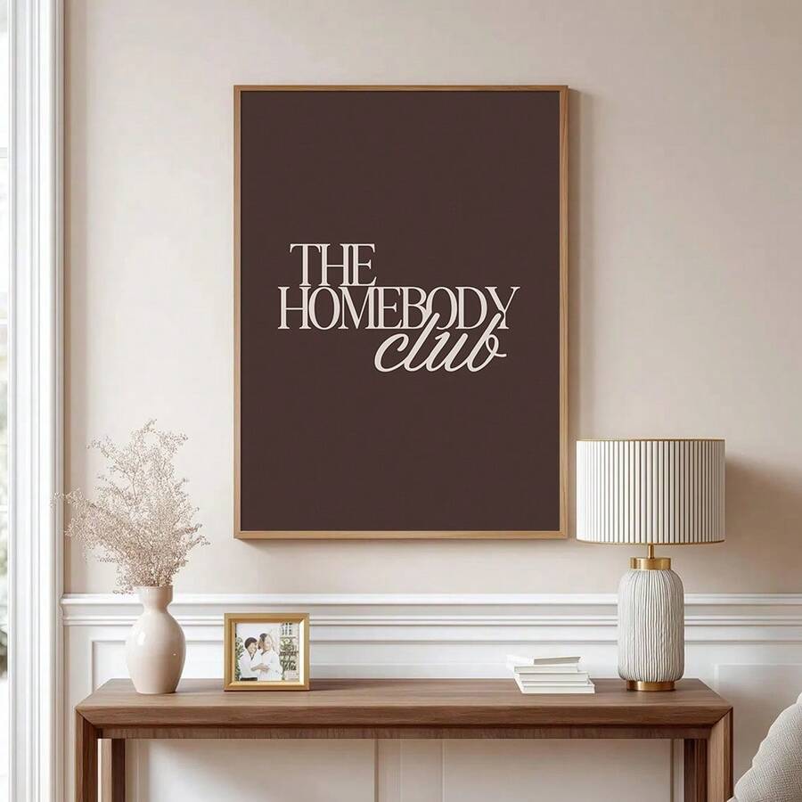 1幅带框/不带框“宅男俱乐部”复古帆布海报，乡村棕色字体，趣味墙面艺术印刷品，极简复古美学装饰画，适用于公寓、客厅、卧室、现代家居装饰 - 彩色 - 查看 1