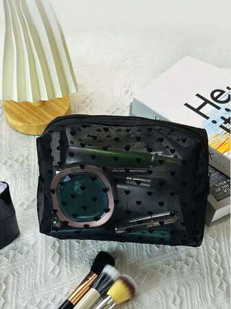 1PC Thick Heart-Shaped Mesh Makeup Bag, Large Capacity Octagonal Toiletry Bag, Can Carry Small Item Storage Bag