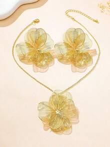 3pcs/Set Vintage Elegant Metallic Gold Textured Floral Pendant Necklace & Earrings Set, Suitable For Women's Daily, Party, Holiday, Gift - 黃金 5 - 查看 12