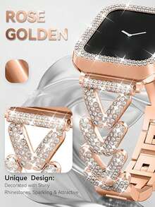 1pc/Set Watch Bands &Strap 41 Mm+1pc Watch Case Women Jewelry Shiny Diamond Metal Strap And Protective Case Are Suitable For Apple Watch Series11/10/ 9/8/7 Rose Gold Compatible With Apple Watch Band 38mm 40mm 41mm 42mm 44mm 45mm 49mm 2 Pieces Ladies' Jewelry Replacement Metal Wristband Strap With Shiny Screen Case Suitable For Ultra SE Series 9/8/7/6/5/4/3/2/1 Bling Ladies' Shiny Strap Watch Band Applewatch Accessories