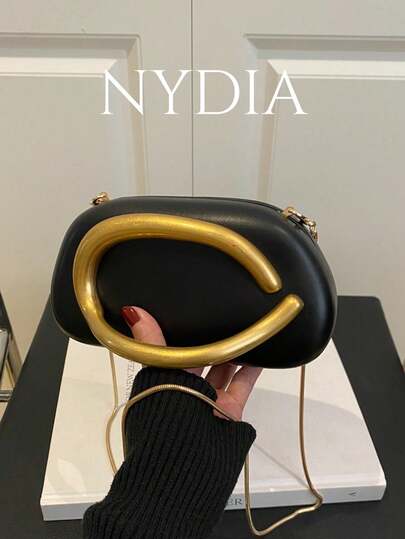 Vintage Metal Decor Clutch Box Burgundy New Bride Wedding Bridal Party Evening Bag, Women's Chain Shoulder Crossbody Bag