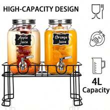 2 Packs 1 Gallon Glass With Stand And 304 Stainless Steel Faucet Party Drink Dispenser - Transparent - View 1