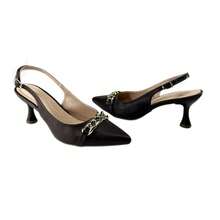 Mozione Women's Open Back Pump With 7cm Cup Heel And Chain Detail, Elegant For Parties 081 - 巧克力棕 - 查看 3