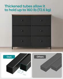 SONGMICS Dresser For Bedroom, Chest Of Drawers, 6 Drawer Dresser, Closet Fabric Dresser With Metal Frame, Ebony Black And Rustic Brown - 黑色 - 查看 5