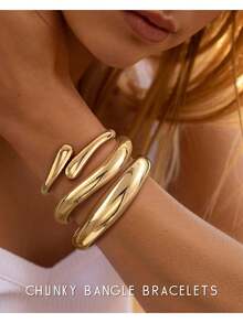 Milacolato Bangle Bracelets For Women, Dainty 14k Gold Plated Big Stackable Bangles Set,  Statement Women's Cuff Bracelet Stack Waterproof Chunky Bracelets Jewelry Gifts - nhiều màu90 - Xem 3