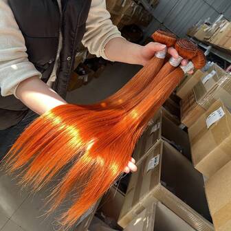 Ginger Orange 100% Straight Human Hair Bundles #350 Colored Bone Straight Brazilian Raw Virgin Double Weft Wholesale Natural Black Straight Bundles