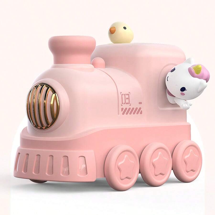 NNAKLLI Humidificador portátil mini con forma de tren de dibujos animados, 300 ml, USB, de escritorio, vapor frío, 2 modos de vapor, apagado automático, silencioso, ideal para dormitorio, hogar, habitación infantil u oficina. Incluye luz nocturna. Perfecto como regalo de Navidad o cumpleaños. - Rosa - Ver 1