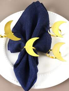 6个金色月亮餐巾环，适用于节日餐桌装饰、餐巾架、宴会餐巾夹，简约餐巾环 - 金色 - 查看 3