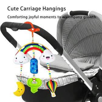 Baby regnbågsbilhänge lugn vindklocka regnbågshänge interaktiv babyleksak tecknad rolig leksak inbyggd haklapp med tuggbart gummi färgglatt