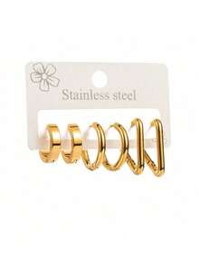 3对极简几何耳环套装，不锈钢耳钉，独特设计，适合作为圣诞节或生日礼物 - 均碼 - 查看 11