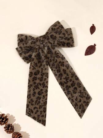 1 pieza Lazo de pelo con estampado de leopardo para niñas, lazo de terciopelo marrón con pinza de cocodrilo, clip de pelo con estampado de leopardo, barrettes elegantes y esponjosas para el otoño e invierno, accesorio de pelo diario para adolescentes