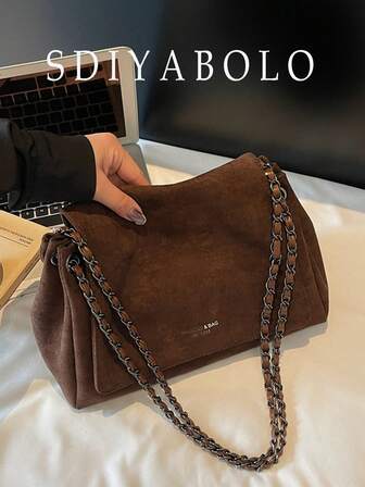Bolso bandolera de ante liso para mujer, ideal para el uso diario y las compras, con diseño de cadena tejida de moda, regalo perfecto para el otoño e invierno