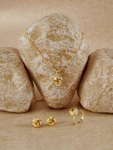 Opalesca 4 piezas/set conjunto de joyería de diseño de giro conjunto de anillo de pendientes de collar de Metal geométrico Simple - Dorado - Ver 3