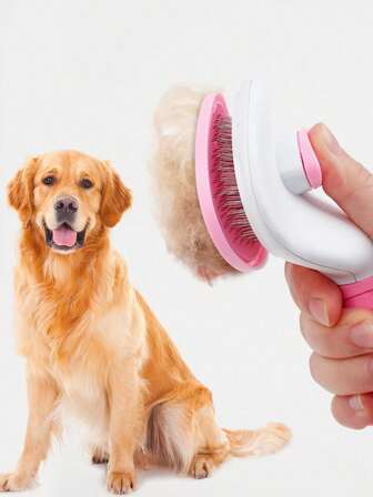 1ชิ้น แปรงสลิคเกอร์ทำความสะอาดตัวเองสำหรับสุนัขและแมว, เครื่องมือดูแลสัตว์เลี้ยงสแตนเลสพร้อมขนแปรงยาง, ที่กำจัดขนร่วง, หวีคลายสังกะตังและปม พร้อมประสบการณ์นวดที่แสนสุข