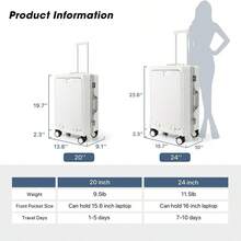 20in Aluminium Frame PC Hard Shell Spinner Wheels Luggage, Built-In TSA Lock Carry On Suitcase, With Cup Holder, USB Port, Phone Holder - 白色 - 查看 6