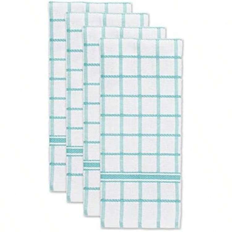 DII Trapo clásico para Platos, 100% de algodón, diseño de Ventana, para Uso Diario en la Cocina, Lavable en Lavadora, 30.48 cm x 30.48 cm, Juego de 6,(Aqua Toalla de cocina) - Multicolor - Añade 4