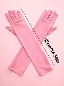 1 双女士黑色缎面长手套，优雅适合晚会、婚礼、节日服装搭配 - 粉色 - 查看 15