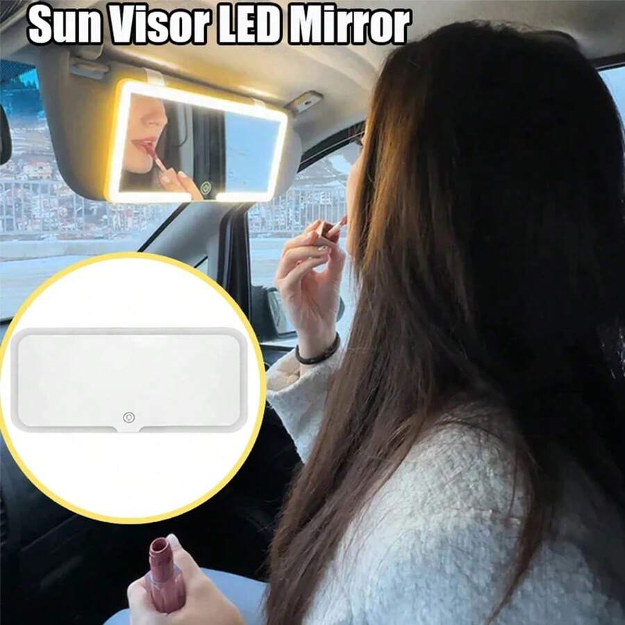 Car Vanity Mirror With LED Lights, 3-Color Dimmable Makeup Mirror For Car Sun Visor - Multicolor - View 1