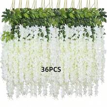 3/12/24/36pcs White Wisteria Artificial Flowers, Long Hanging Silk Flower Wreath, Fake Flowers For Wedding Decor, Holiday Party, Garden, Dining Table, Home Decoration, Room Decor, Autumn Decor, Garden Decor, Artificial Flowers For Back To School Season, Christmas, Thanksgiving, Gifts, Wall Hanging - White - View 12