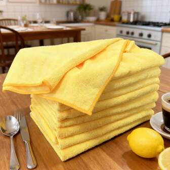 1/2/4pcs High And Low Hair Yellow Towel Housekeeping Cleaning Cloth Thick Wipe Glass Floor Kitchen Absorbent Wipe Table Cloth Wipe Car Cloth Suitable For Kitchen, Dining Room Cleaning