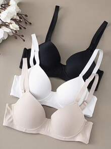 3-Pack Women's Push-Up Bras With Underwire - Full Coverage, Elastic And Comfortable, Adjustable Straps And Soft Pads For Everyday Wear, Cute Solid Colors (Black/Beige/White), Comfortable Underwear | Simple And Elegant Design | Non-Removable Pads - 彩色 - 查看 1