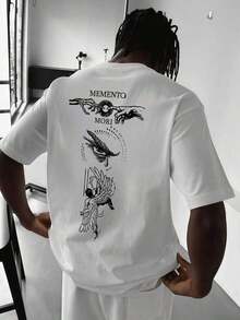 Camiseta de manga corta holgada con estampado de moda para hombres SU ER |   Diseño exquisito |   Esencial de verano |   Fácil de combinar, mostrando tu estilo - Blanco - Ver 5