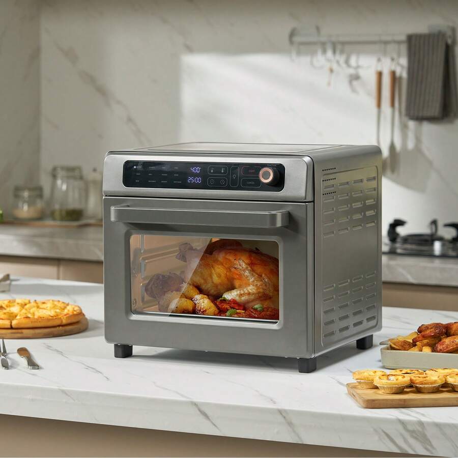 12-IN-1 Air Fryer Toaster Oven, 25L Convection Oven, 1700W Stainless Steel Toaster Ovens Countertop Combo With Grill, Pizza Pan, Gloves, 12 Slices Toast, 12-Inch Pizza, Home And Commercial Use - 灰色 - 查看 1